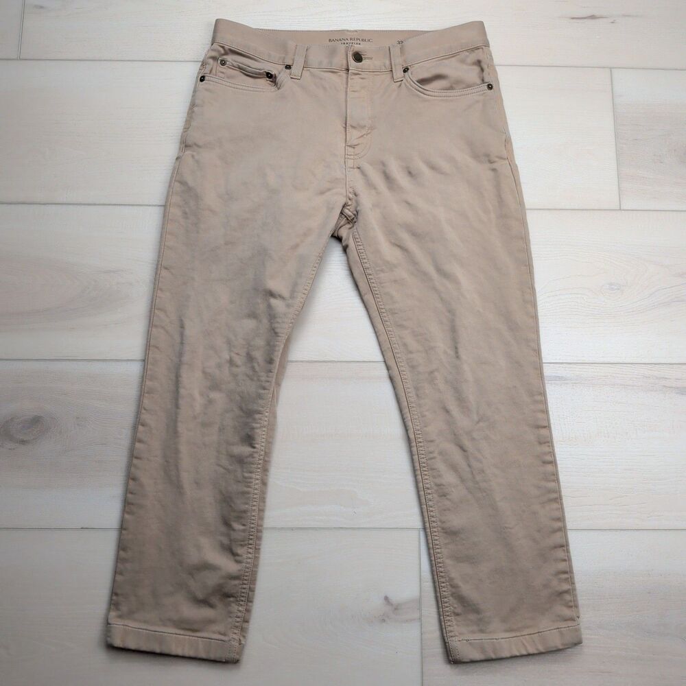 Banana Republic Jeans Mens 30x28 Traveler Athletic Tapered Fit Khaki‎ Denim